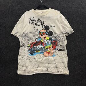 Vintage Mickey Mouse Florida All Over Print T-Shirt Sherry's Best White Large